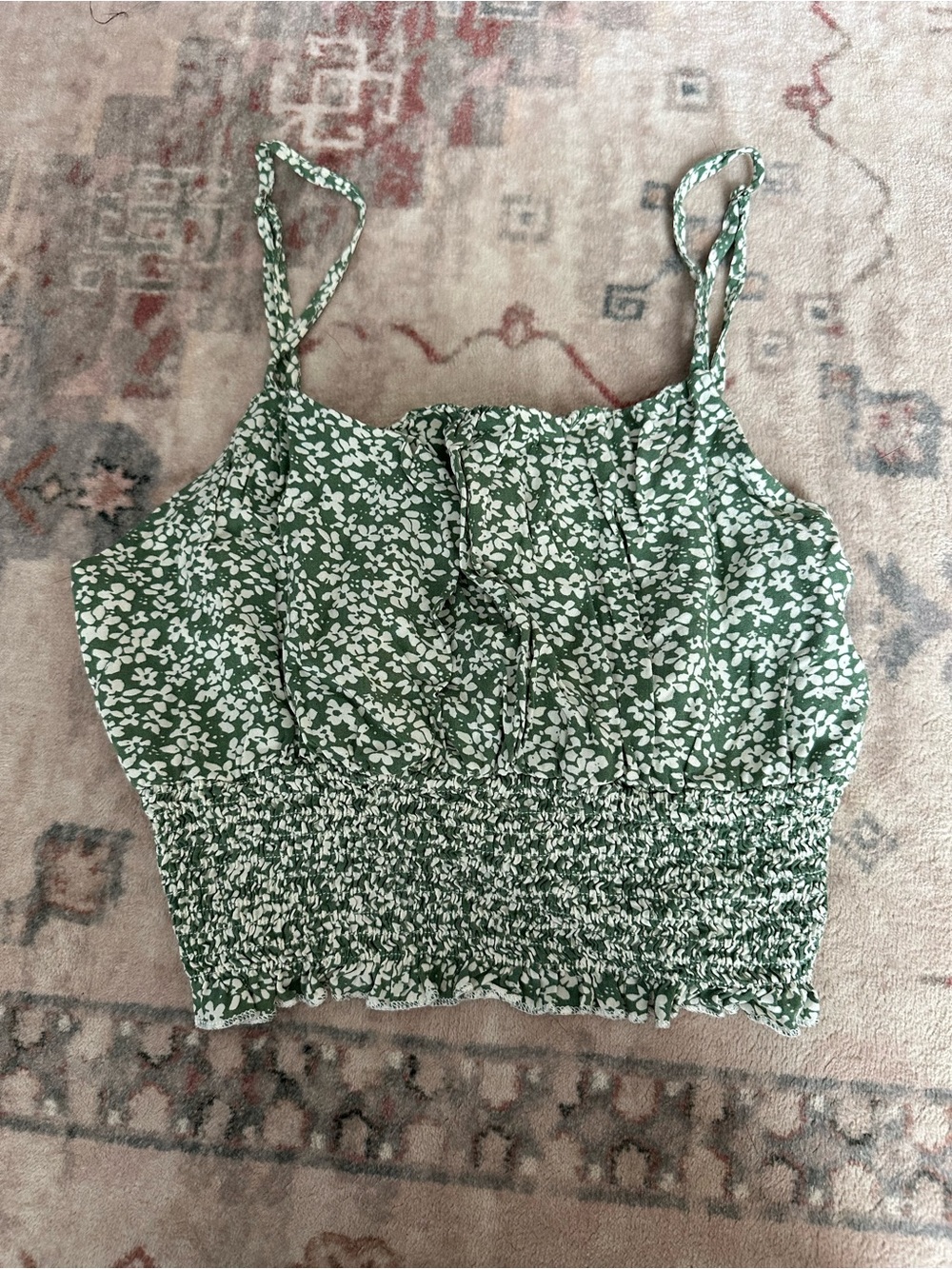 Green Floral Smocked Crop Top